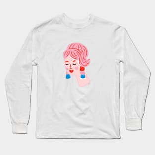 Pink Hair Lady Retro Long Sleeve T-Shirt